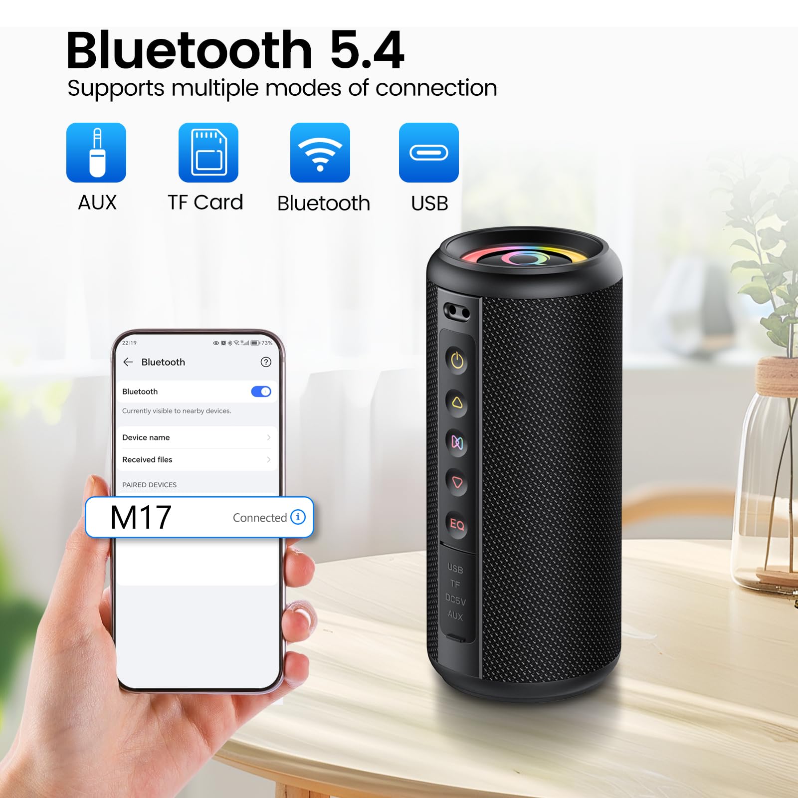 dotn Portable Bluetooth Speaker, 2026 Bluetooth 5.4 Wireless Speaker with 20W HD Loud Stereo Sound, 20H Playtime, LED Lights, IP7, TWS Pairing, Built-in Mic, for Outdoor, Home, Beach, Party, Gift