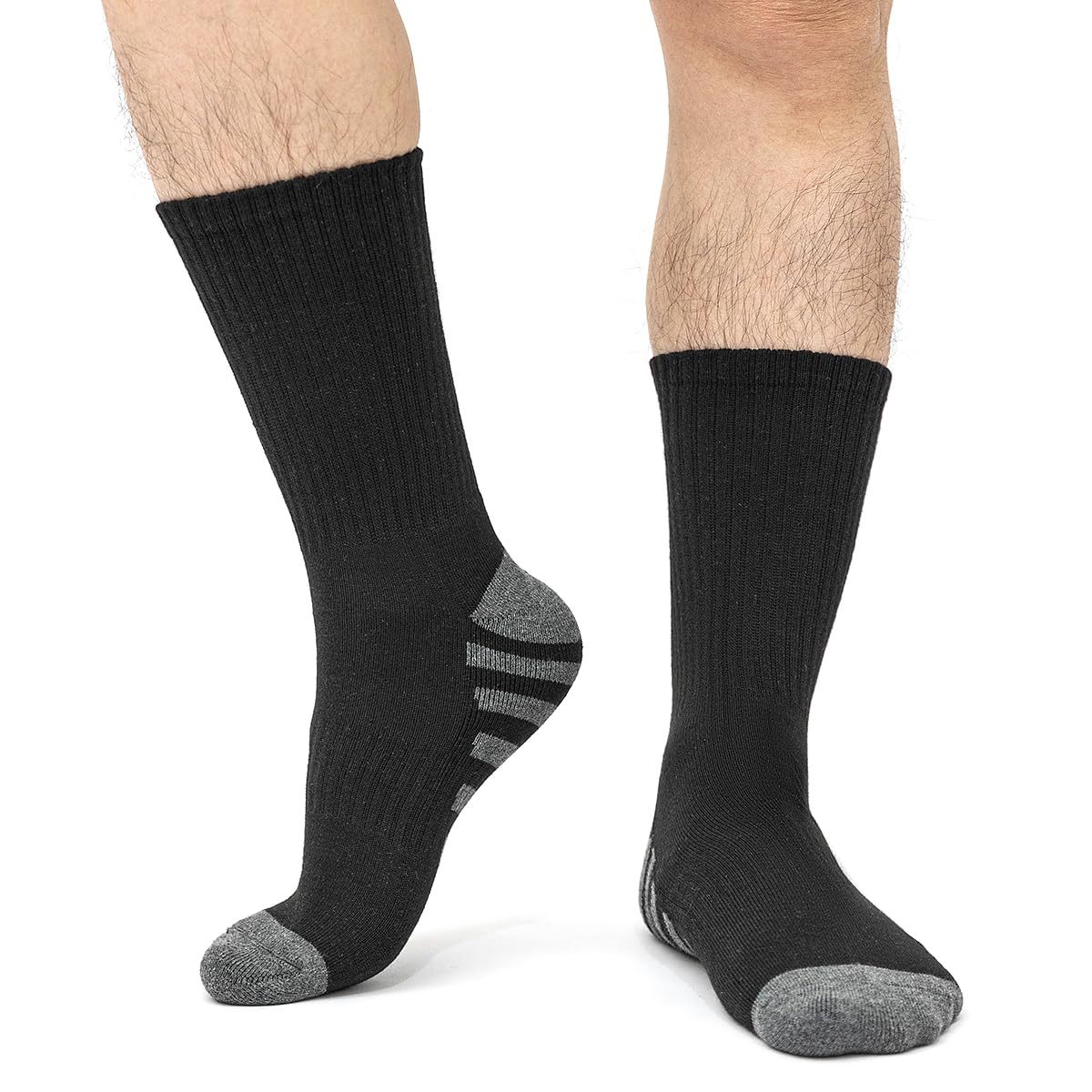JOYNÉE 8 Pairs Mens Crew Work Cushion Socks Long Athletic Running Socks Workout Breathable Socks,Black,Sock Size:10-13