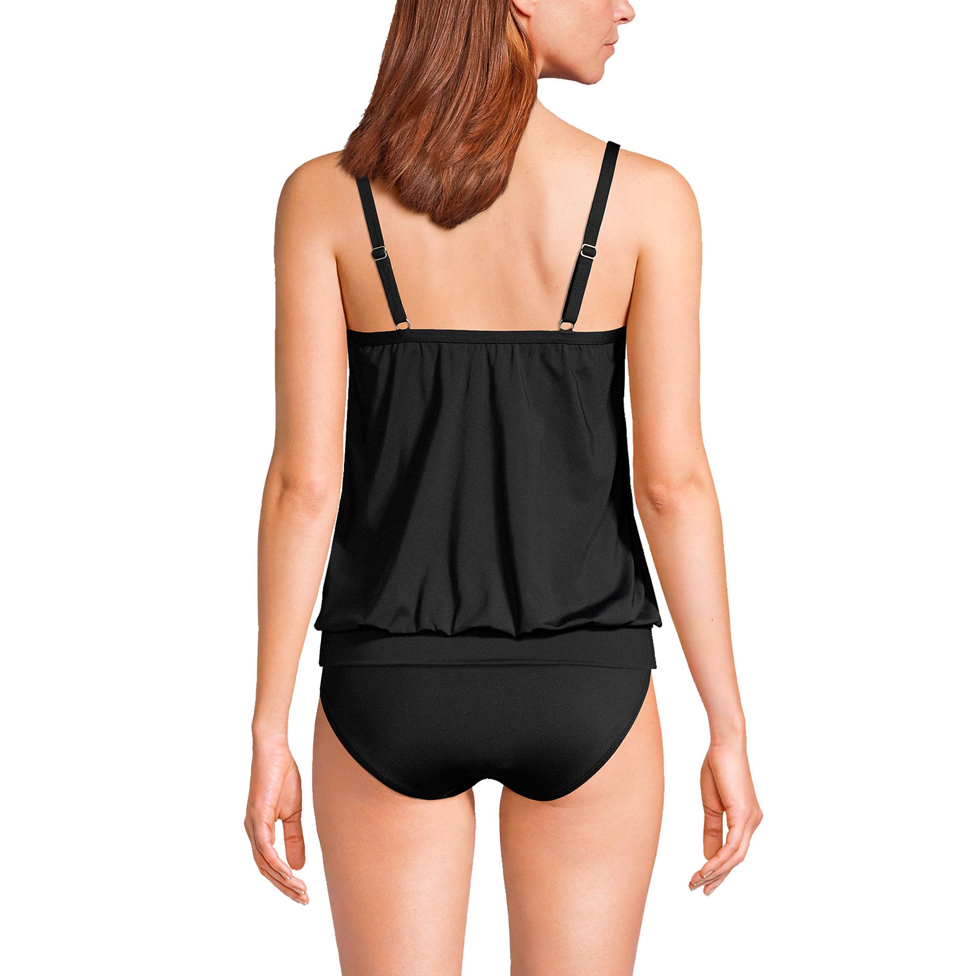 Lands' End Womens Chlorine Resistant Blouson Tankini Top Black Regular 2