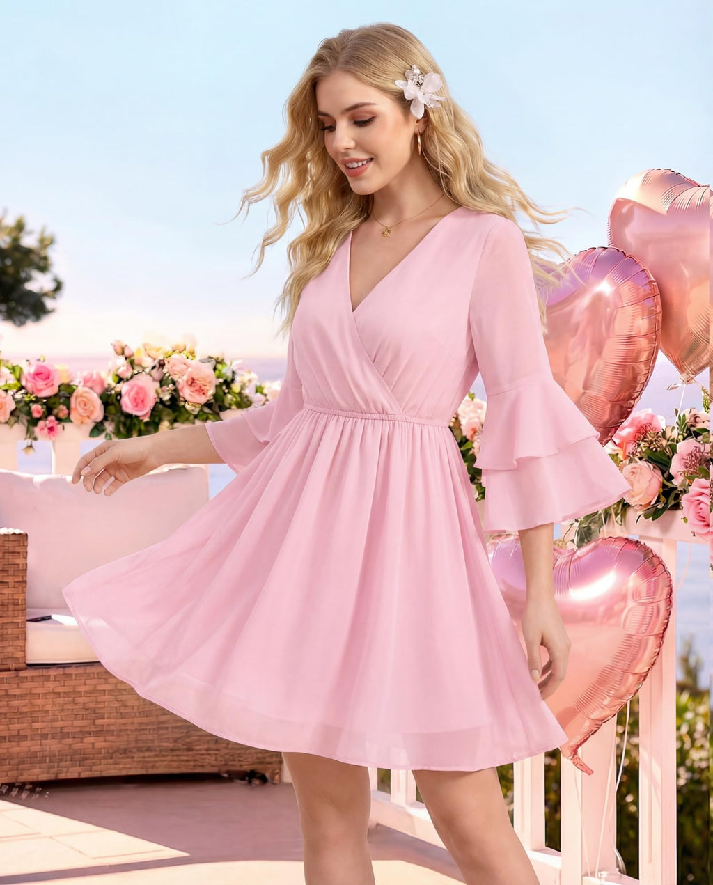 Bebonnie Plus Size Dresses for Curvy Women: Curvy Womens Spring Summer Cocktail Evening Tea Party Beach Vacation Cruise Tropical Outfits Graduation Birthday Bridal Shower Guest Maxi Dresses Pink XXL