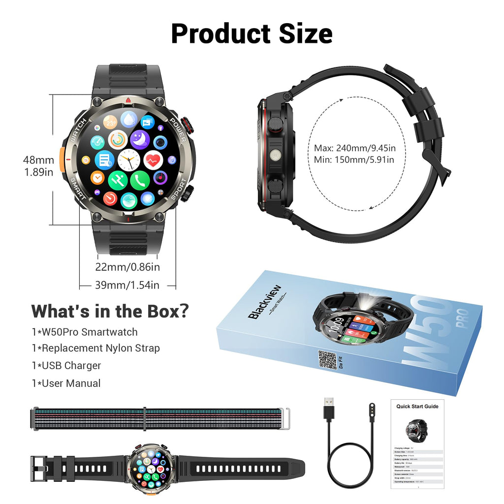 Military Smart Watch for Men(Answer/Make Calls),Outdoor Smartwatch with 100 Days Battery/Flashlight/Compass/Heart Rate/SpO2/Sleep Monitor/2 Straps, Rugged Fitness Watch for iPhone/Android Phones