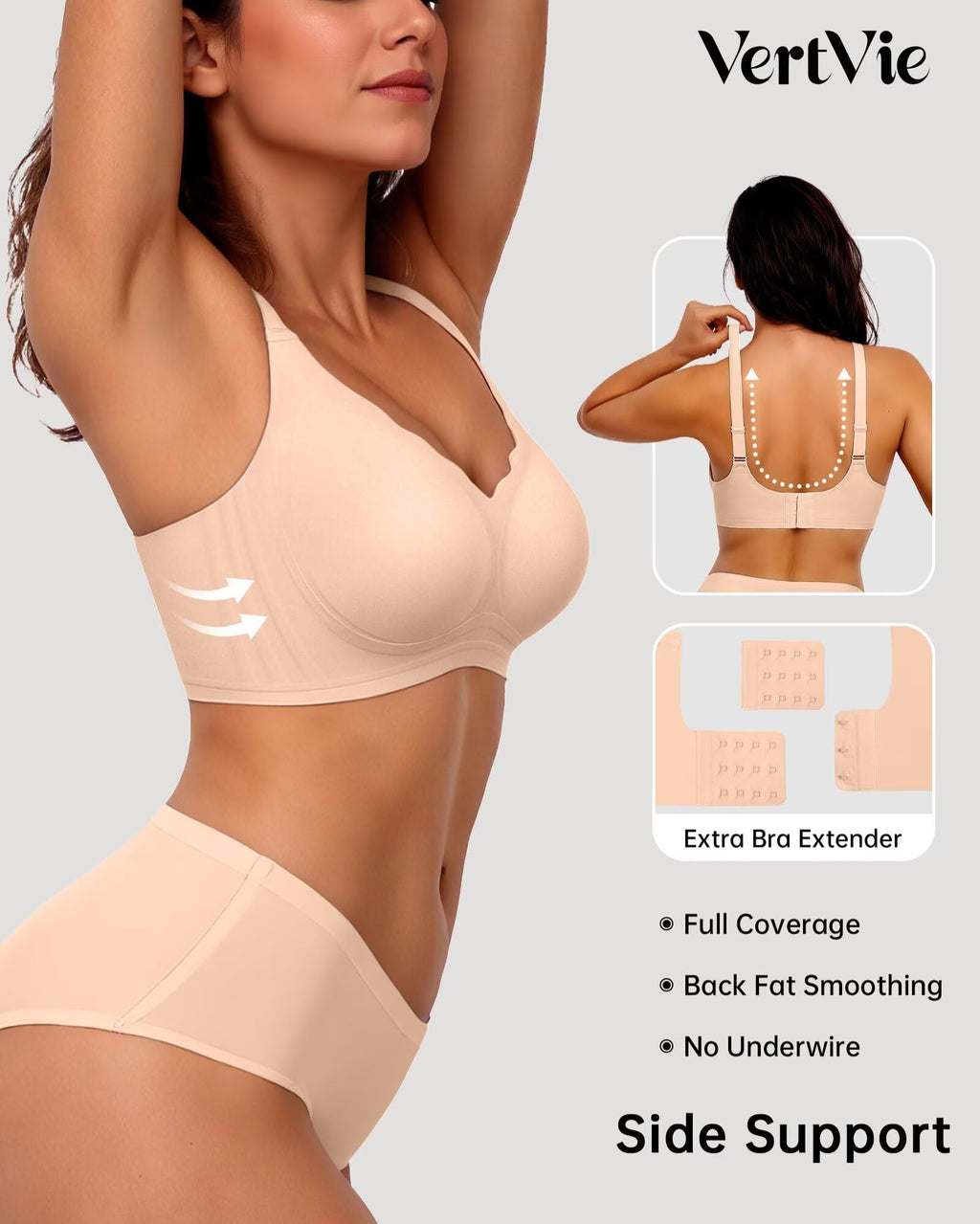 Vertvie Women Seamless Jelly Bras No Underwire Supportive Wireless Push Up Full Coverage Bralette Comfy Scalloped T-Shirt Bra(Nude,X-Large)