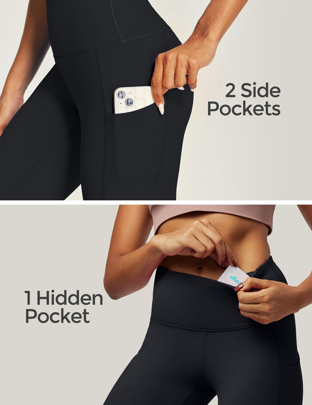 IUGA High Waist Yoga Pants with Pockets, Leggings for Women Tummy Control, Workout Leggings for Women 4 Way Stretch Black