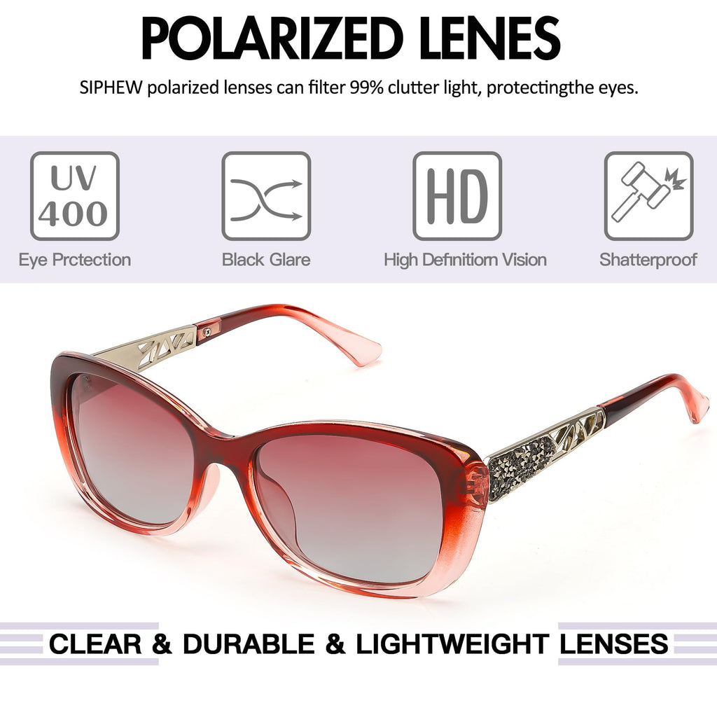 SIPHEW Retro Small Wrap Sunglasses for Women | Lightweight Square Frame with 100% UV400 | Polarized Shade for Womens