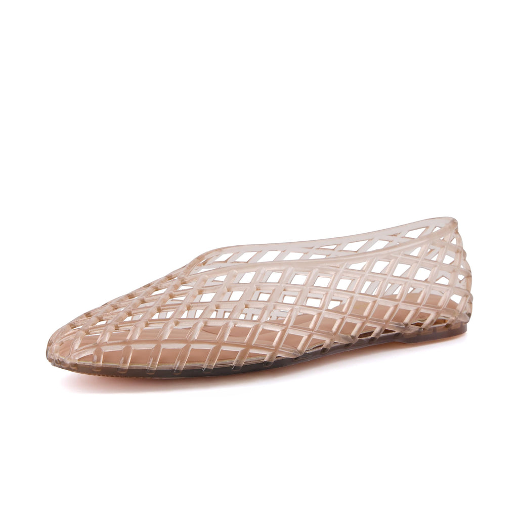 CUSHIONAIRE Siesta Modern Lattice Ballet Flats for Women, Comfortable Slip On Pointed Toe Womens Jelly Shoes, MOCHA 7