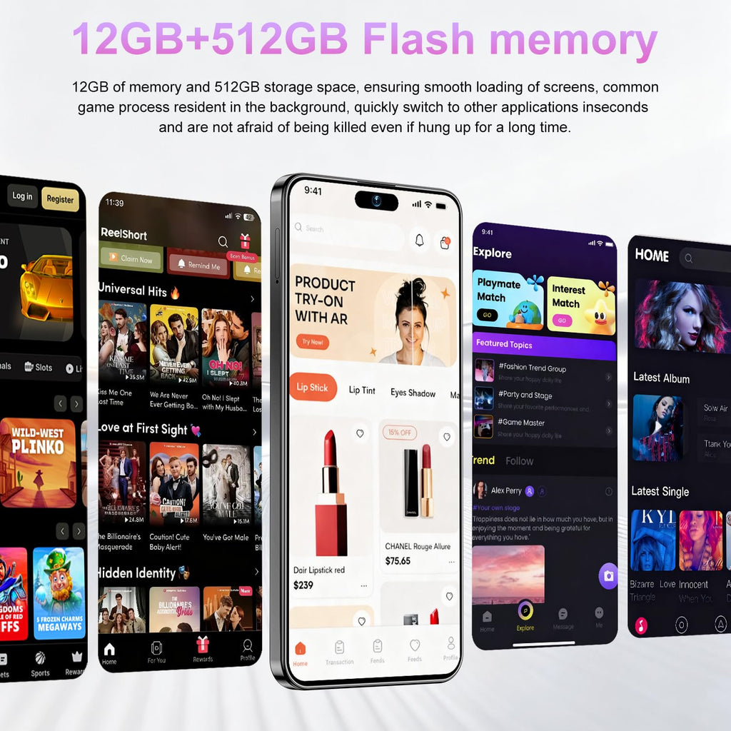 ONPTJ 17PM Unlocked Smartphone 6.9" HD Screen 12+512GB Smartphone with 128G Memory Card New System 7000mAh Long Battery Dual SIM/Fingerprint Lock/GPS/Face ID (Dark Blue)