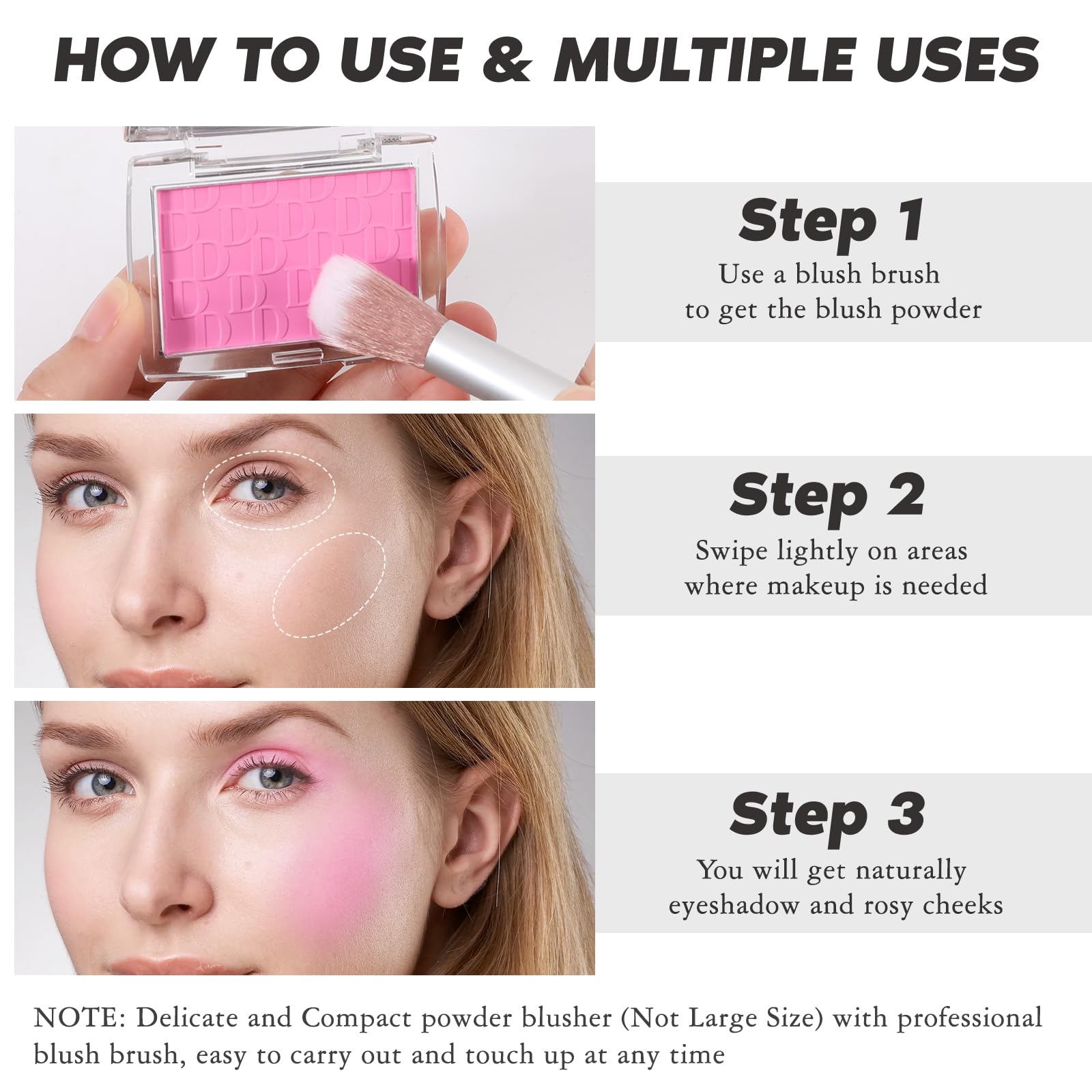 LYBHDAFA Pink Blush Powder Blush for Cheeks with Brush, Matte Blush Palette Blush Powder Face Blusher, Natural Blendable Formula Silky Lightweight Makeup Blush Rubores de Maquillaje, 001#