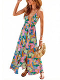 CUPSHE Womens Summer Maxi Dress 2026 Sleeveless Long Sundresses Spaghetti Strap Flowy Boho Beach Vacation Dress, Tropical M