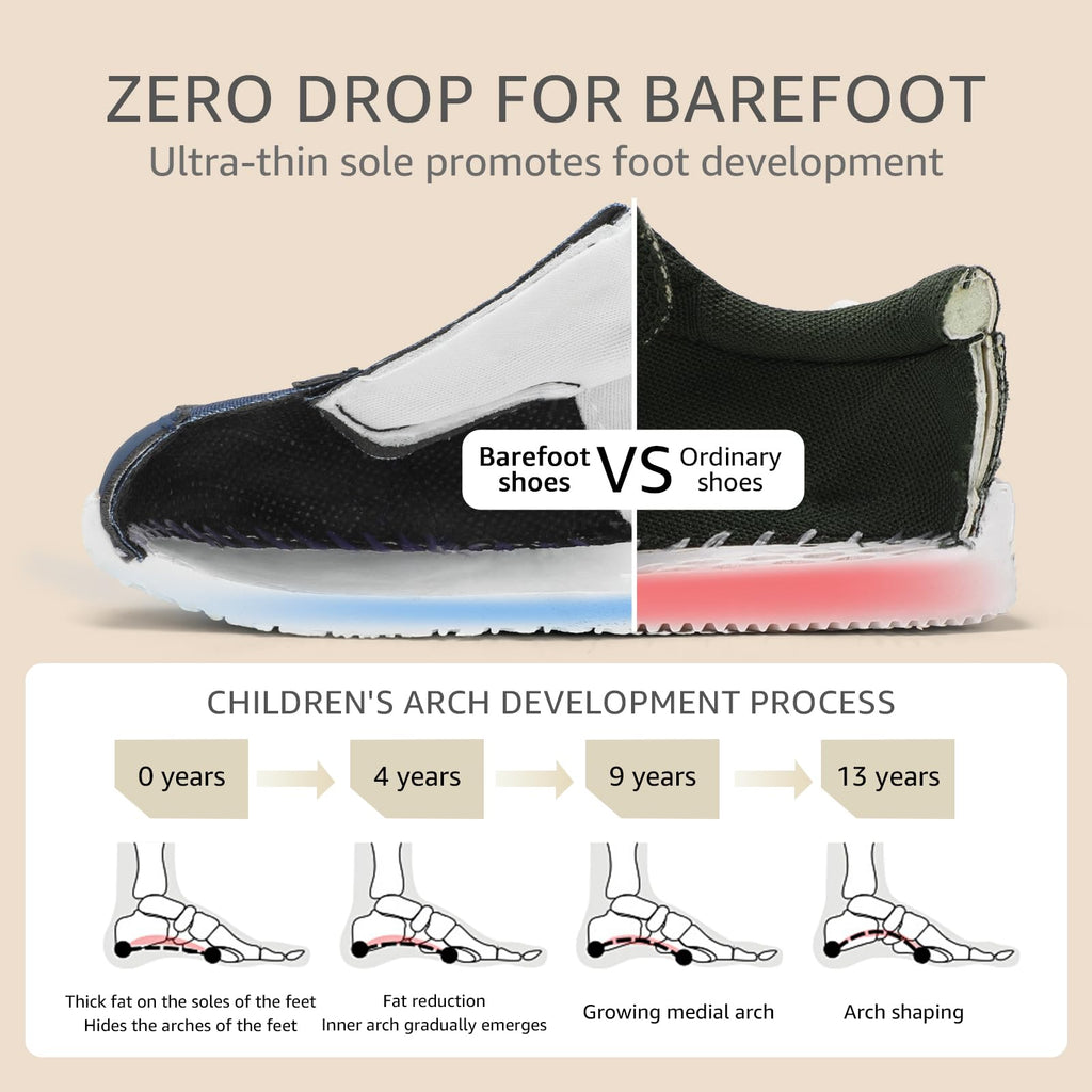 Toddler Wide Toe Box Shoes Boys Barefoot Shoe Boy Sneakers Kids Tennis Shoes Preschool Non Slip Lightweight Comfortable First Walking Running Outdoor Activities Navy White Infant Size 4