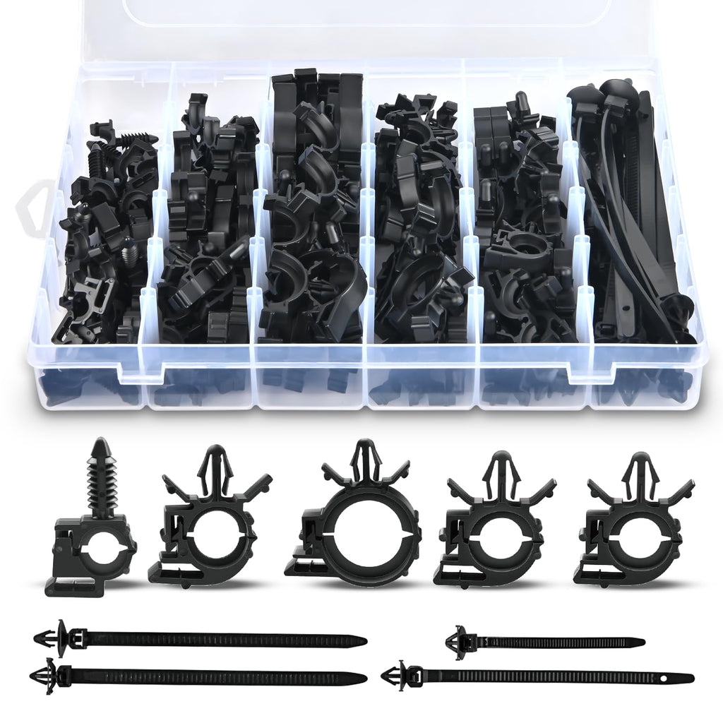 GOOACC 130Pcs Car Wire Loom Routing Clips Assortment - 9 Different Sizes Universal Wiring Harness Routing Clip Replacement Parts for Honda GM Mazda