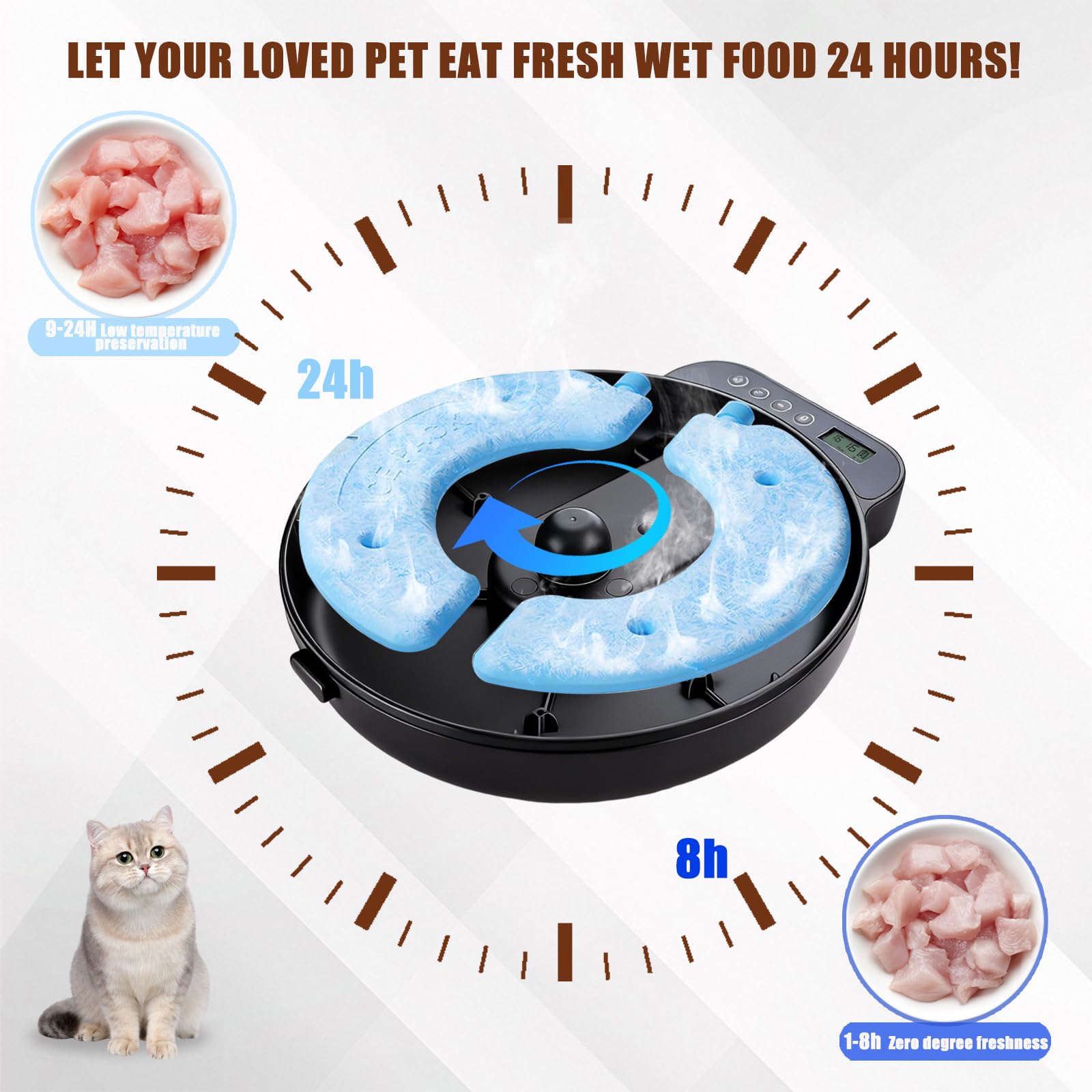 Automatic Wet Food Cat Feeder, Auto Refrigerated Wet Foods Feeder for Cats Dogs 4 Meal Timed Fresh Foods Dispenser with 2 Ice Packs Small Pet Feeders for Kitty Puppy Automatic Cat Dog Food Bowl Black
