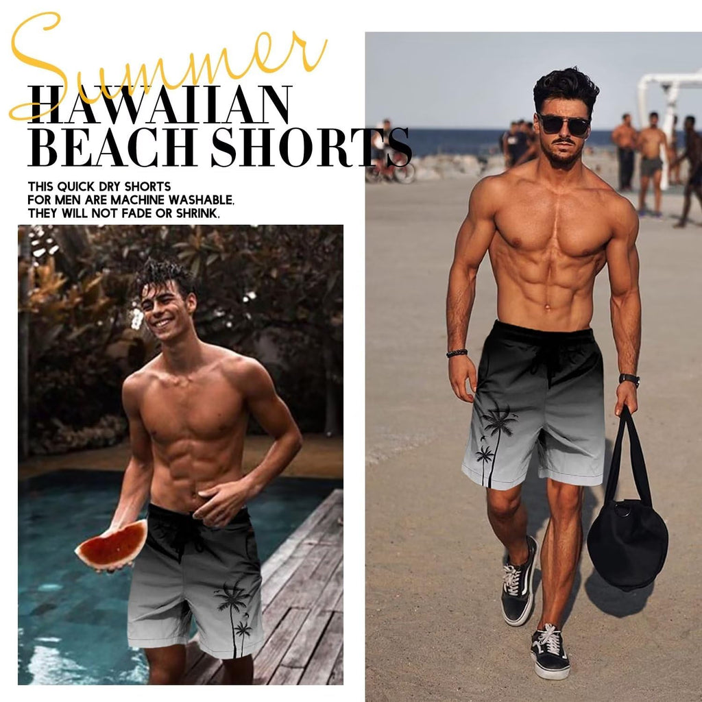 Lzzidou Men's Swim Trunks Mesh Lining Bathing Suit 8 Inch Inseam Swimsuits Hawaiian Beach Shorts with Pockets