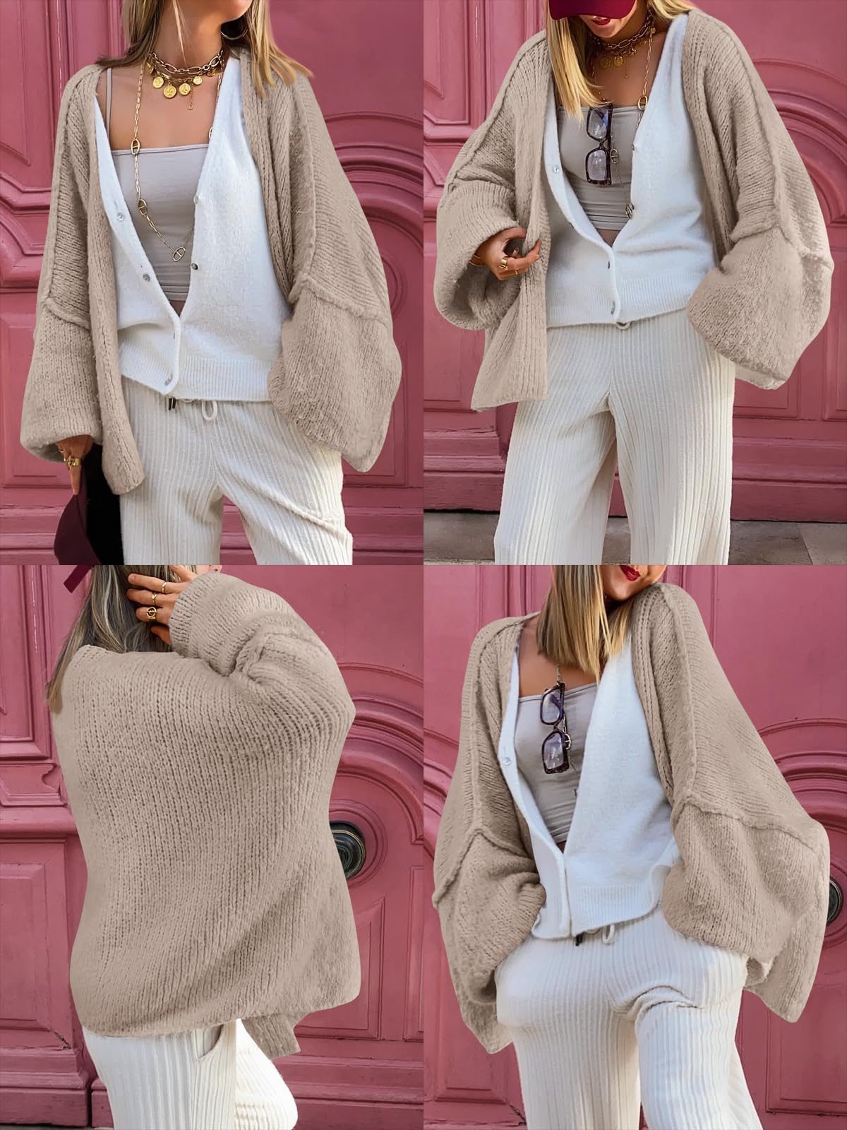 LILLUSORY Chunky Cardigan Sweaters for Women Oversized Long Trendy Early Fall Outfits Fashion Cozy 2025 Winter Clothing Grey Beige S