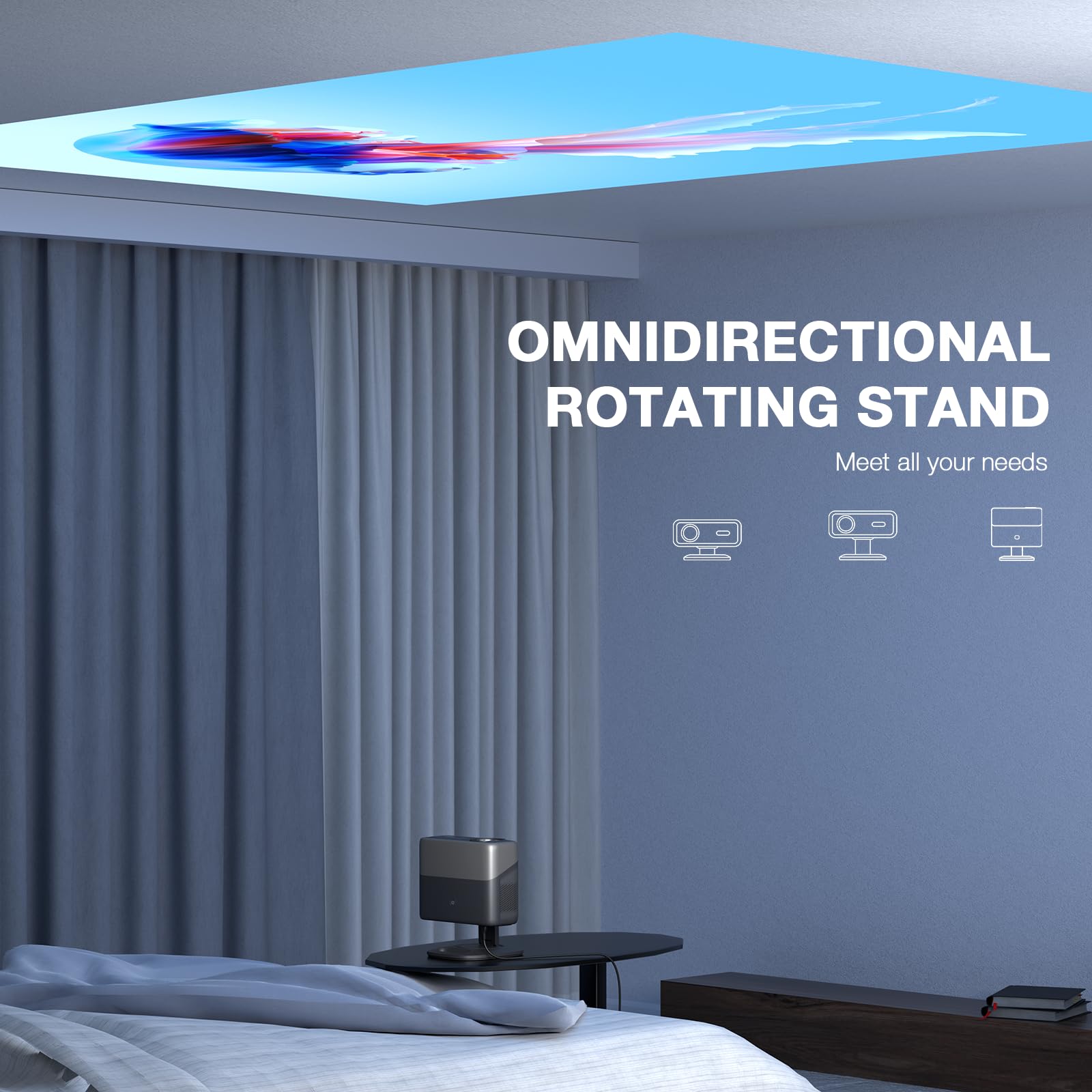 [ Officially-Licensed APP & Dolby Audio] 4K Projector with WiFi and Bluetooth,TOF Real-Time Auto Focus Smart Projector, AuKing Outdoor Movie Home Theater Proyector with Omni-Adjustable Stand