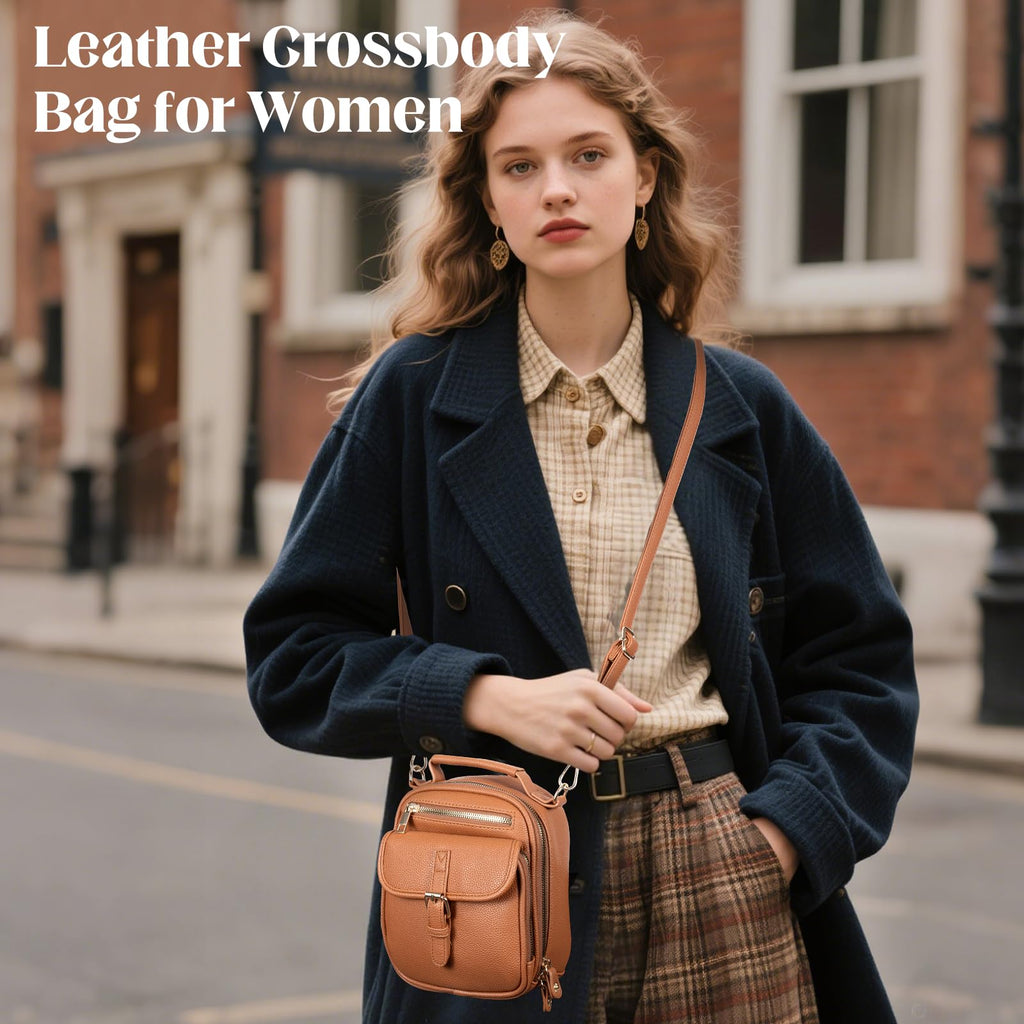 Vegan Leather Crossbody Bag for Women with 2 Straps, Small Messenger Bag with Anti Theft Zipper Pocket Vintage Shoulder Bag