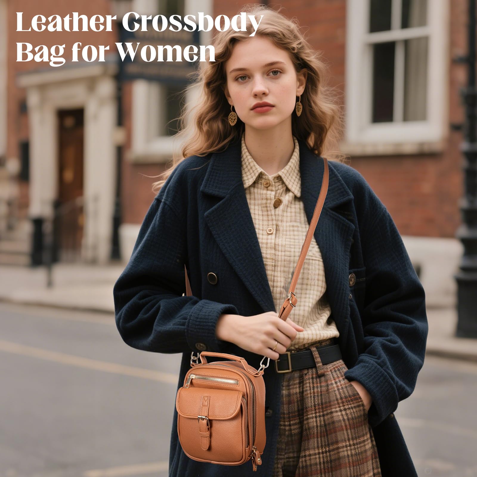 Vegan Leather Crossbody Bag for Women with 2 Straps, Small Messenger Bag with Anti Theft Zipper Pocket Vintage Shoulder Bag