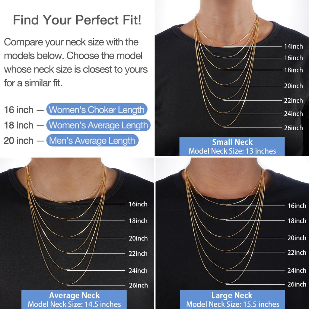 Jewlpire 14K Gold Plated Chain Necklace for Women, 1.3MM Box Chains Necklace 14K Gold Plated Chain for Women Thin & Sturdy Womens Chains Necklaces, 22 Inches