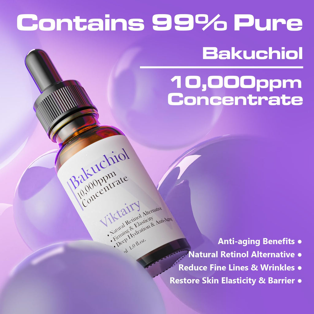 Viktairy Bakuchiol Serum Concentrate, High-Potency Mix-In Bakuchiol Oil Serum, Gentle Retinol Alternative for Wrinkle Reduction, Hydrating & Firming Anti-Aging Skincare, Vegan Non-GMO, 30ml 10,000ppm