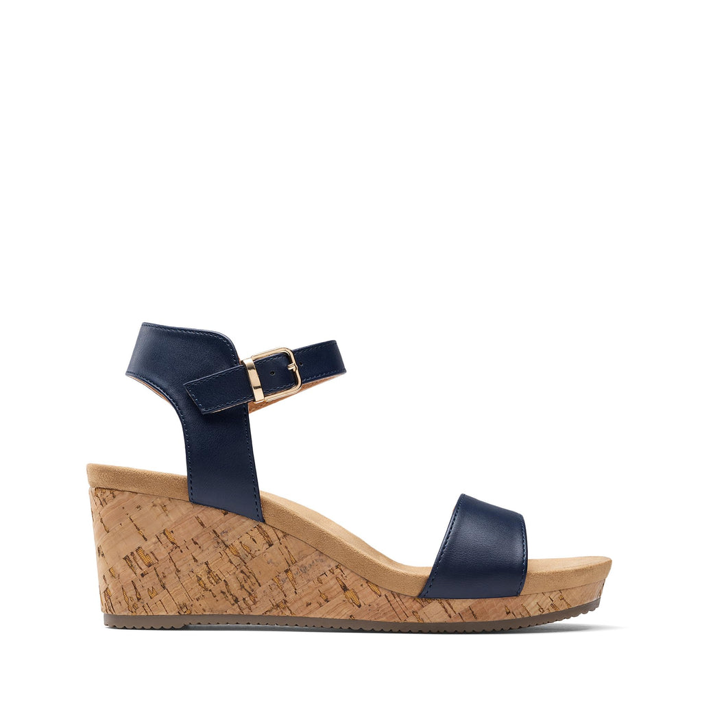 DREAM PAIRS Women's Open Toe Buckle Ankle Strap Platform Wedge Sandals for Women Summer Dressy Shoes,Size 7.5,Navy,NINI-8