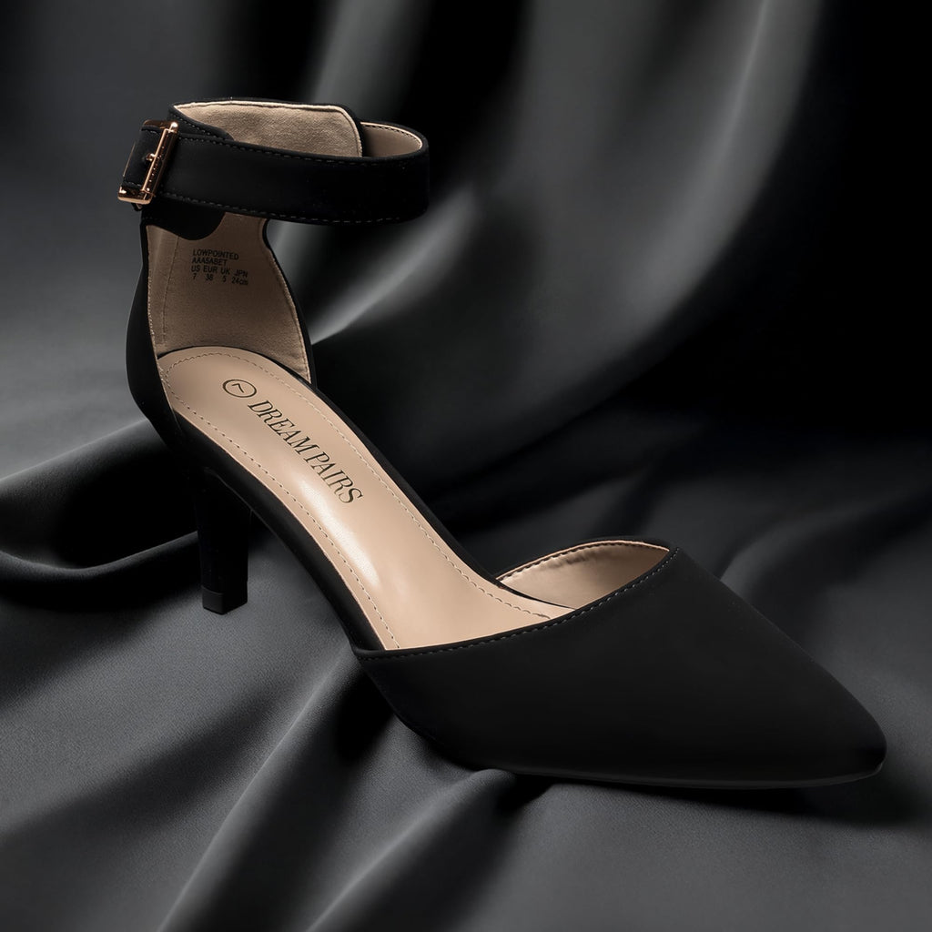 DREAM PAIRS Kitten Heel Low Heel for Women Closed Pointed Toe Pumps Wedding Party Sexy Dress Shoes Lowpointed,Size 8,Black/Nubuck,LOWPOINTED