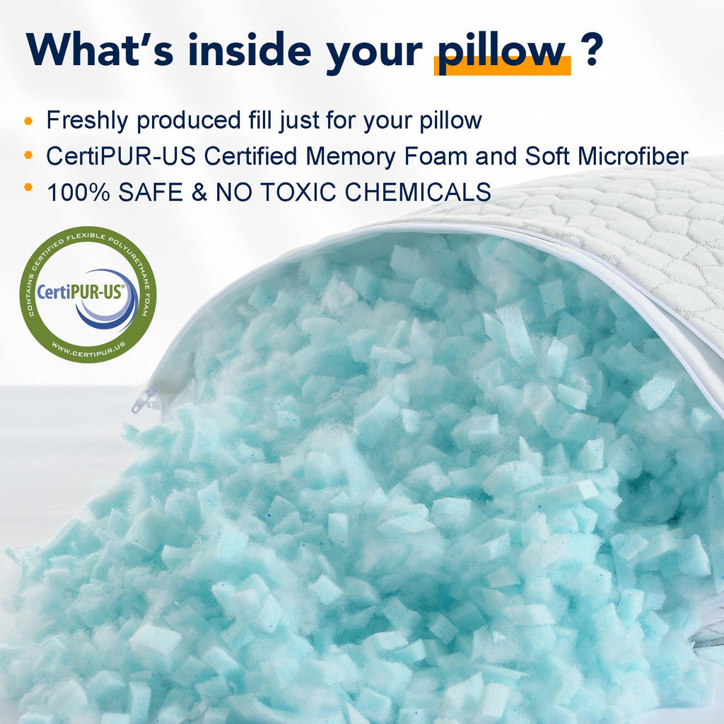 QUTOOL Cooling Pillow for Sleeping 2 Pack, Luxury Shredded Memory Foam Bed Queen Pillows Set of 2, Cool Pillow for Hot Sleepers Adjustable Firm Pillow for Side, Back, Stomach Sleepers Soft Yet Support