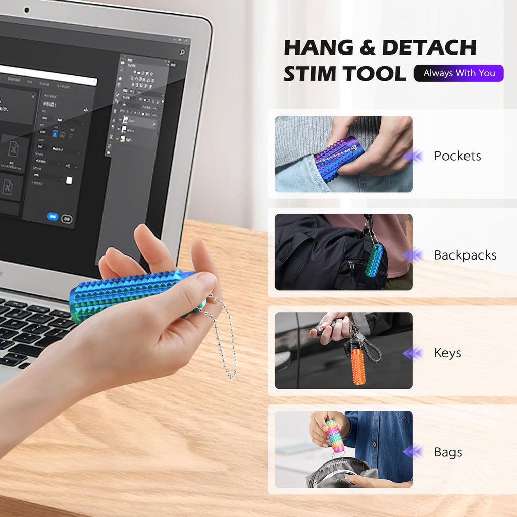 Little Ouchies Pain Fidget 4PCS – Pain Stim Tool Spiky Sensory Fidget Toys for Adults Anxiety Relief, 3D Printed Grippie Keychain for Focus & Skin Picking, Stress Relief Gift for Teens
