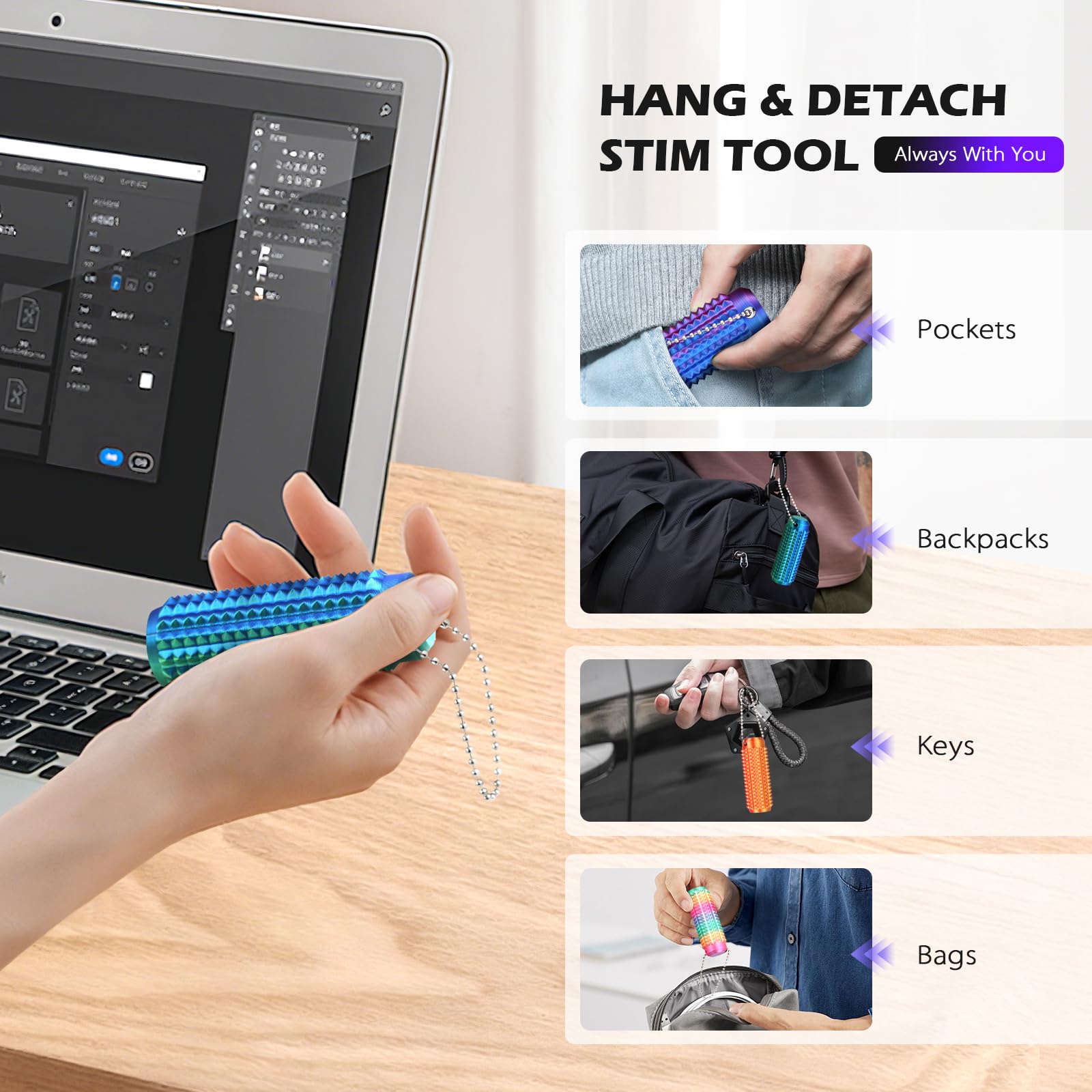 Little Ouchies Pain Fidget 4PCS – Pain Stim Tool Spiky Sensory Fidget Toys for Adults Anxiety Relief, 3D Printed Grippie Keychain for Focus & Skin Picking, Stress Relief Gift for Teens