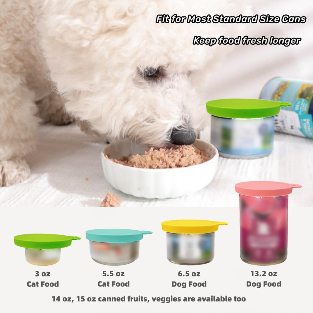 MoPawKT- Silicone Pet Food Can Covers Lids, 3 Inner Diameters 2.6”/3”/3.4” Fits 3-15 oz Standard Cat Dog Food Cans, Multi-Size Canned Covers, BPA Free, Reusable (Blue+Green, 1 spoon)