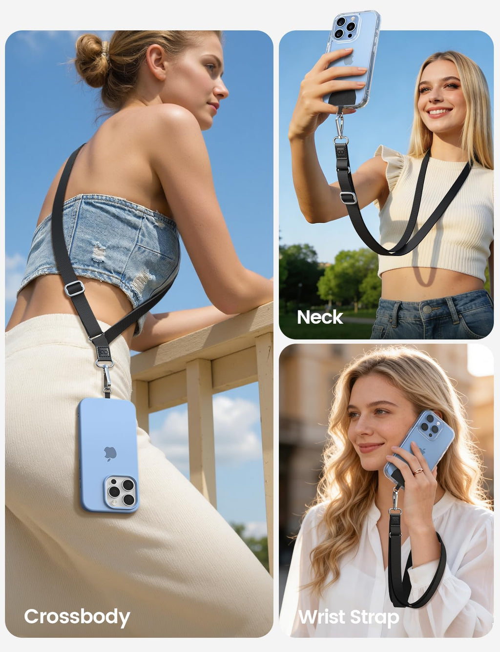 Lamicall Cell Phone Lanyard Crossbody 2 Pack - [Secure & Thicker] 20”-28” Adjustable Phone Strap with 2 Tether Patches, Soft Neck Lanyard with Large Sturdy Hook for iPhone 17 16 15 14 13 Pro Max