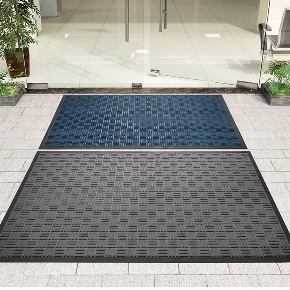 MATZEN Block Pattern Doormat, Heavy Duty Indoor Outdoor Entrance Mat, Non-Slip Rubber Base, Waterproof Dirt Trapping Floor Mat for Front Door, Office, Store, 29.5x17.7, Grey