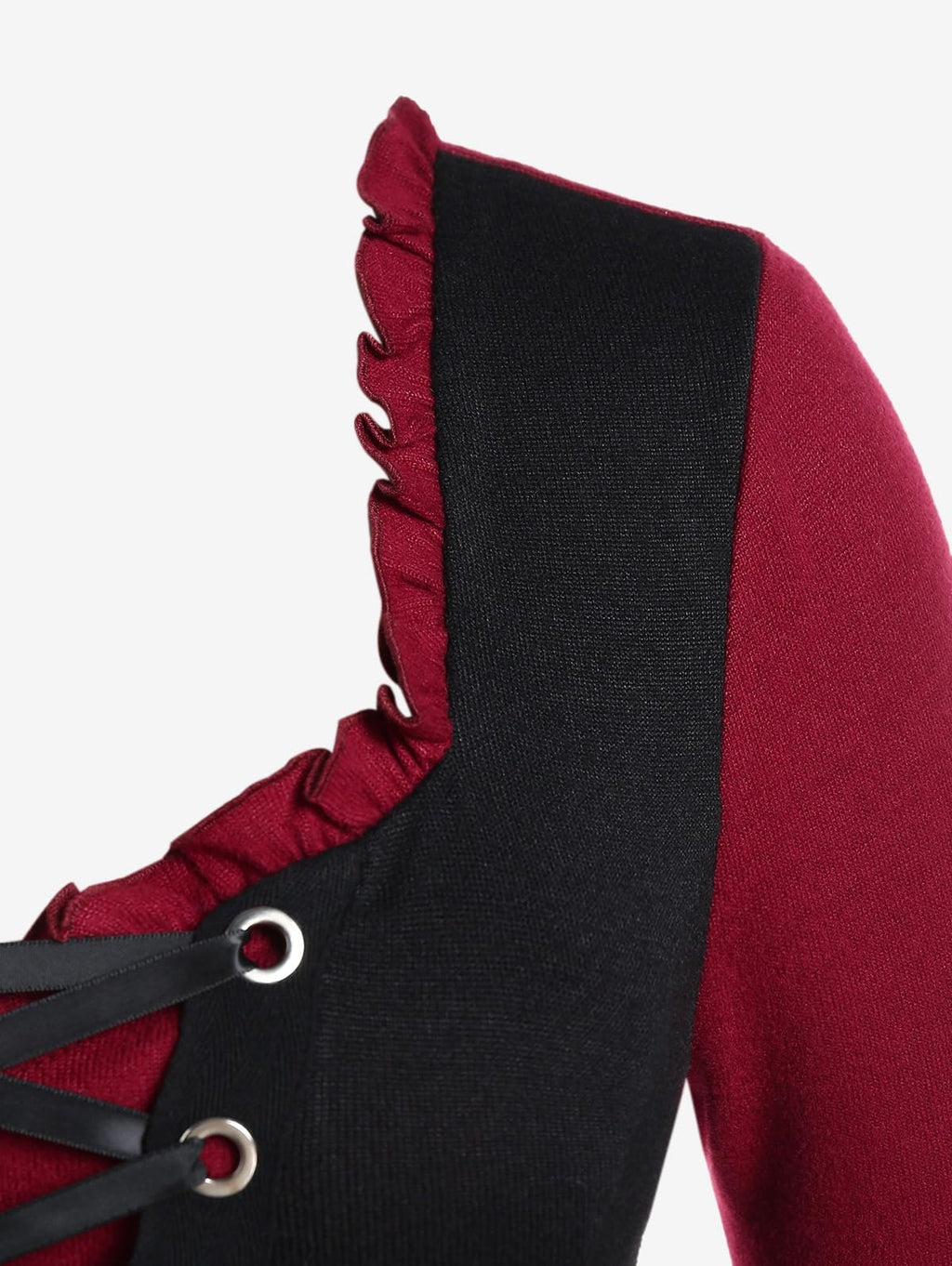 ROSE GAL Rosegal Women Plus Size Steampunk Victorian Gothic Grommet Lace-up Corset Bustier Renaissance Top Long Sleeves Underbust T-shirt(Red_1/L)
