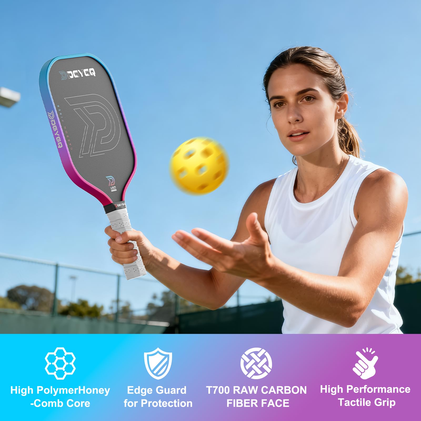DGYGQ Professional Carbon Fiber Pickleball Paddle-16mm, Superior Control, Strong Power and Forceful Spin with 16mm Honeycomb Core Pickleball Rackets (Red and Blue)