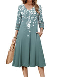 Zeagoo Summer Dress for Women Floral 3/4 Sleeve Midi Length Aline Elegant Loose Dress with Pockets Floral Print M