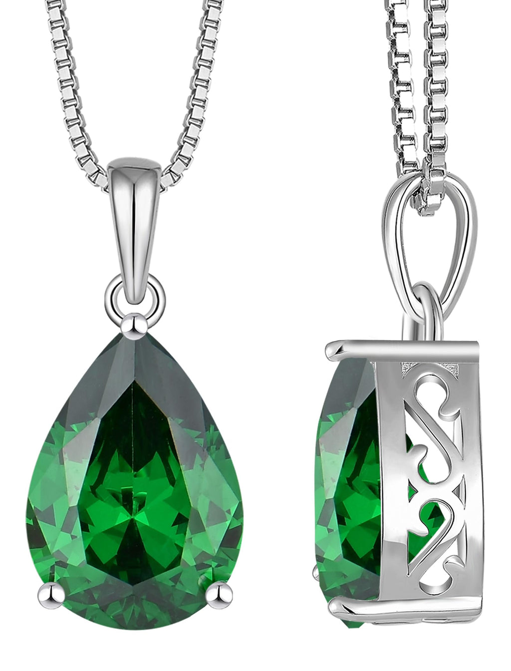 YL Teardrop Necklace 925 Sterling Silver Solitaire Pendant 10x14 MM Pear Cut Created Emerald Filigree Jewelry for Women