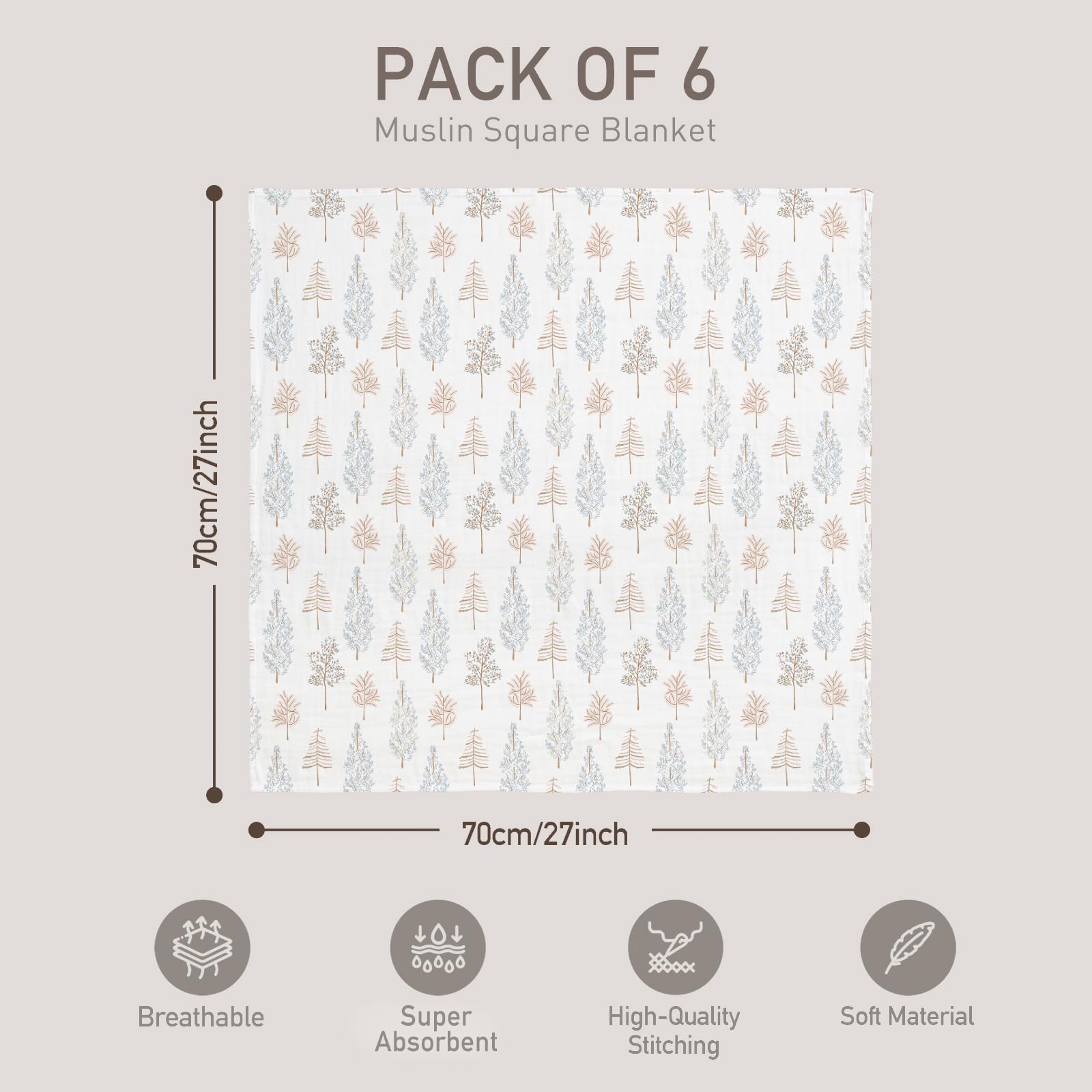GLLQUEN BABY Receiving Blanket Boy Cotton Muslin Swaddle Blankets Girl Newborn Squares Breathable & Soft Thin Baby Blankets Cloths Double Absorbent Infant Swaddling Wrap - 6 Pack (Pine Tree & Train)