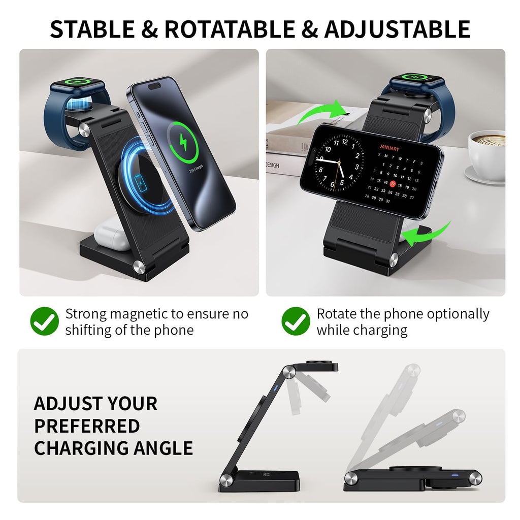 2026 Traveling Wireless Mag-Safe Fast Charging Station,Magnetic 3 in 1 Charger with Light for iPhone 17 16 15 14 13 12 Pro Max Plus,Apple Watch Series & Air pods 4 3 2 Pro-Gifts for Wife & Husband