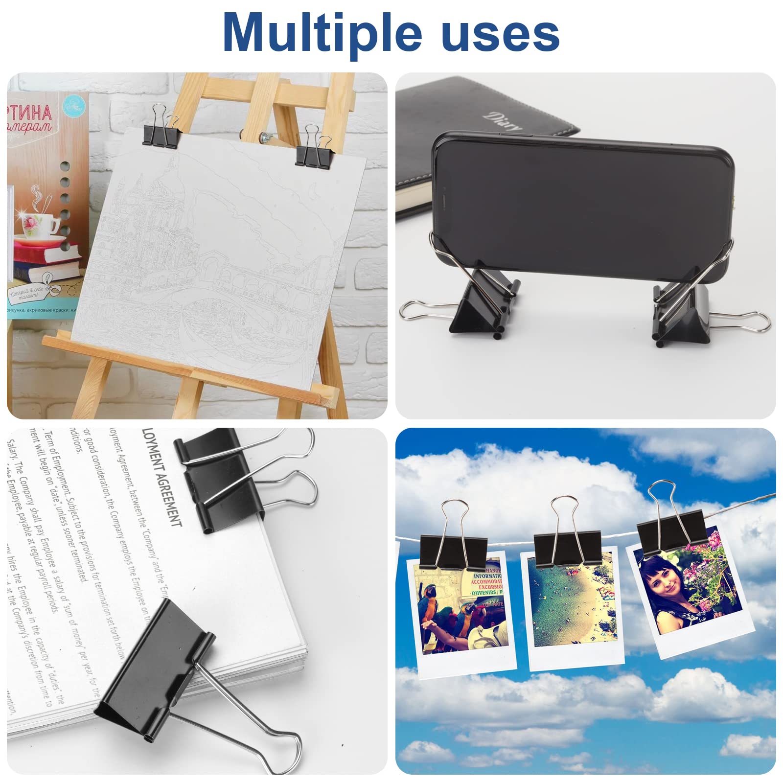Large Binder Clips 1.6 Inch (48 Pack),Binder Clips Large Size,Big Paper Clips Clamps for Office and Home Supplies, Black