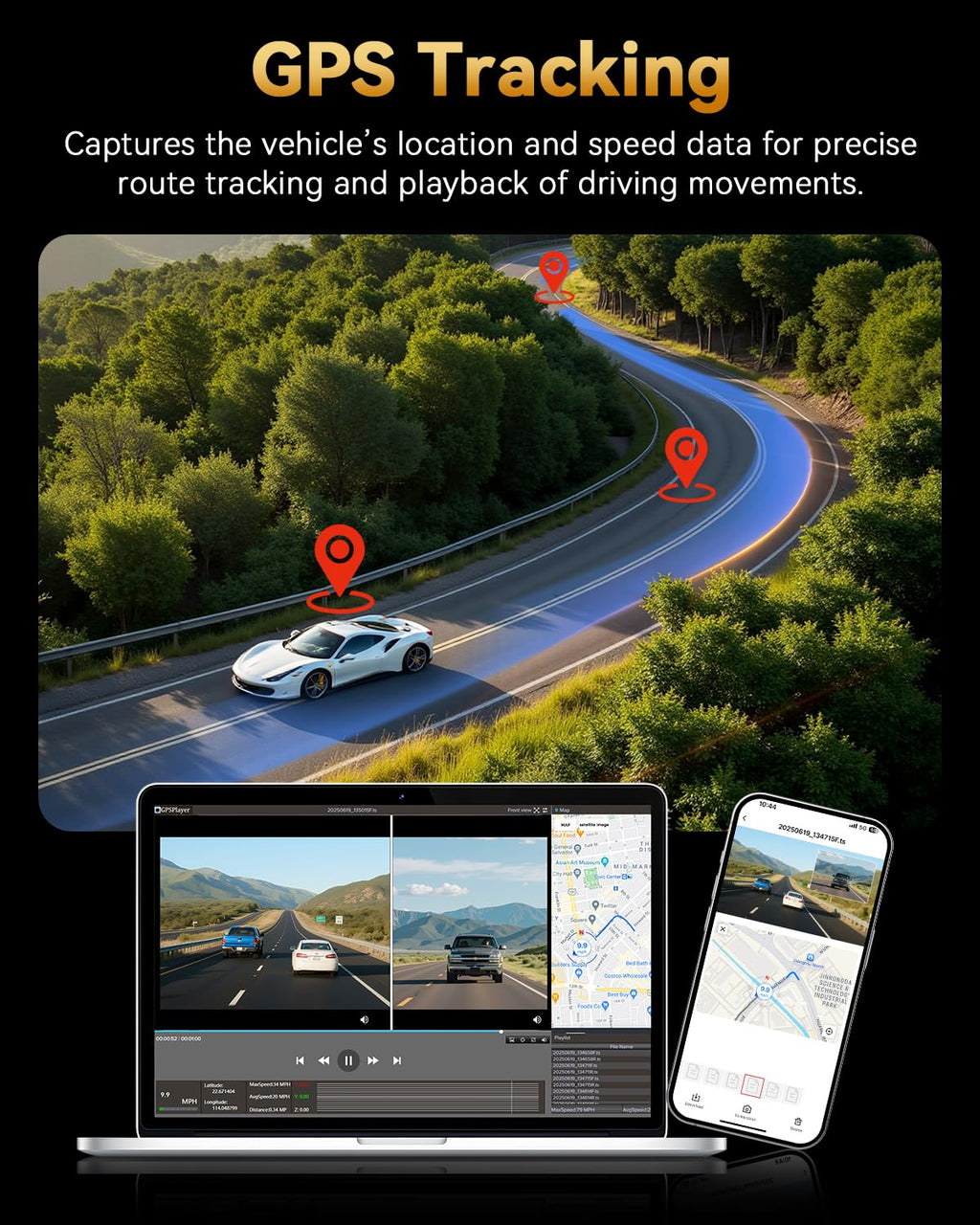 TERUNSOUl 4K+4K Dash Cam Front and Rear, Free 128GB Card Included, 5.8GHz WiFi Dash Camera for Cars, Built-in GPS, G-Sensor, 170°Wide Angle, 3" IPS Screen, 24H Parking Mode, Support 512GB Max