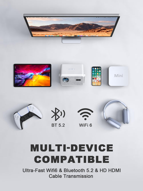 4K Smart Projector with WiFi and Bluetooth, Officially-Licensed App & 2000 ANSI,Auto Focus & Keystone Portable Projector with Stand,Outdoor Home Theater Projector