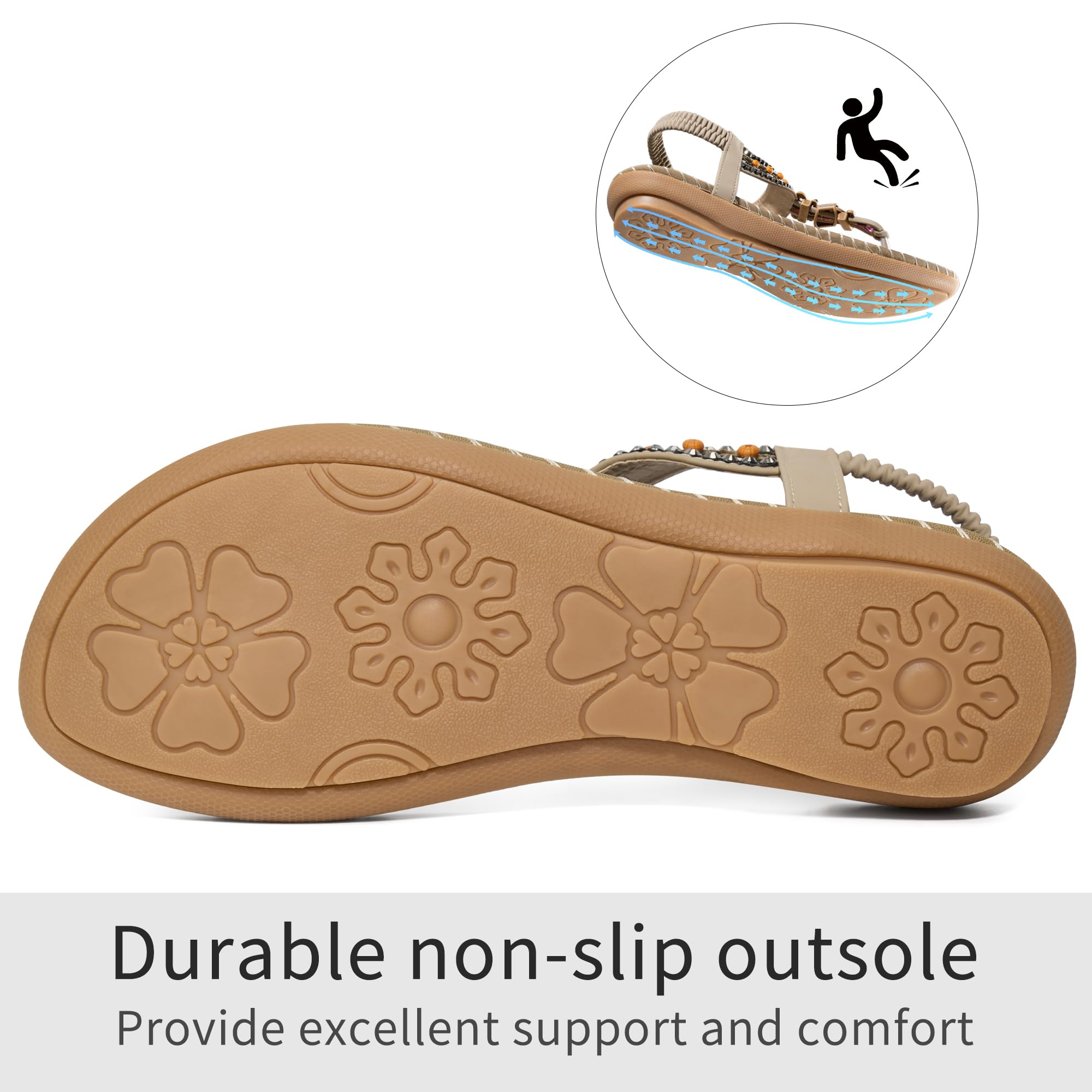 Ablanczoom Flats Sandals for Women Dressy: Casual Summer Sandals 2026 - Comfort Walking Ladies Shoes with Beaded Elastic Ankle Strap