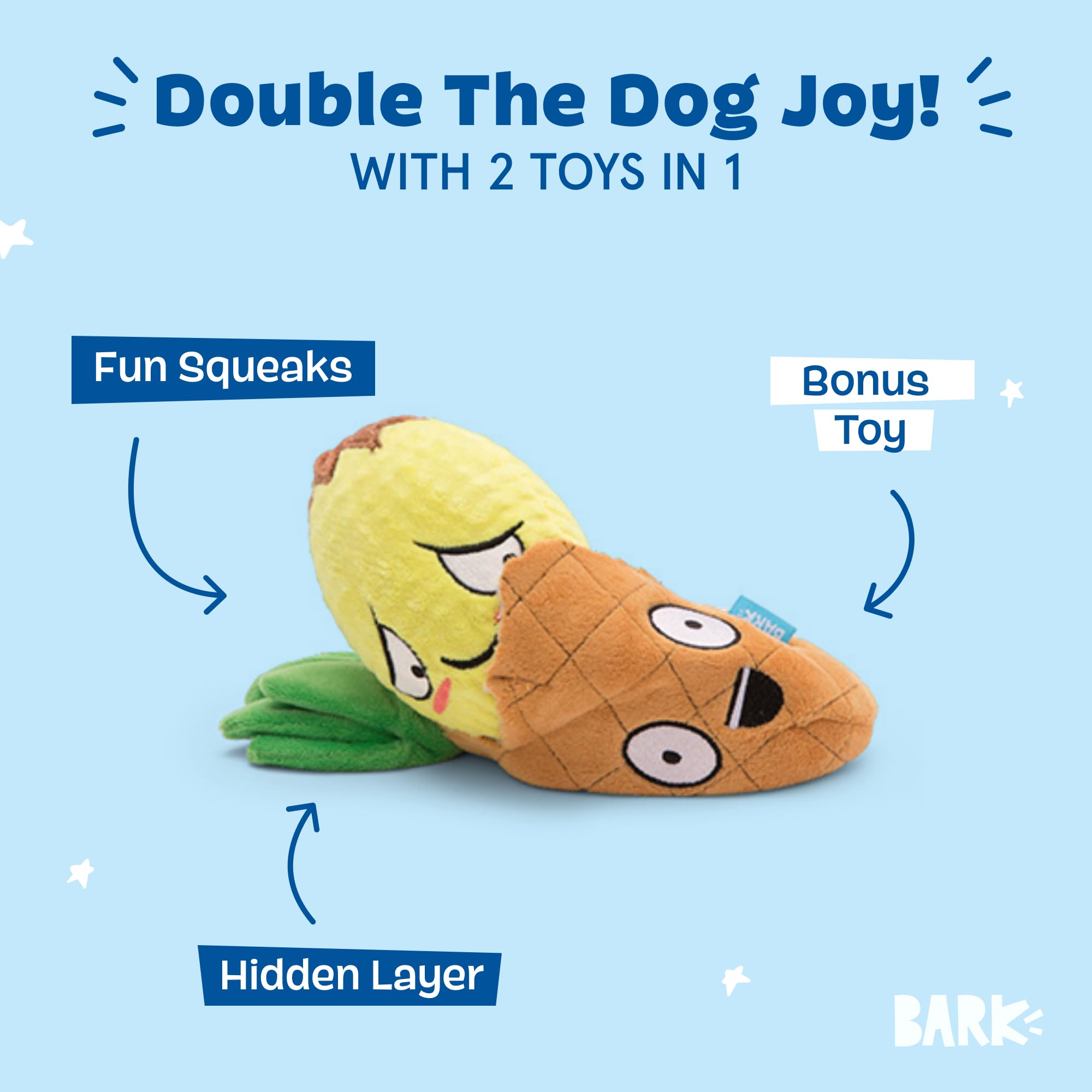Barkbox Penny The Pineapple 2-in-1 Interactive Plush Dog Toy - Squeaky Dog Chew Toy with Crinkle Layers and Ball Inside - for Large Dogs and Puppies