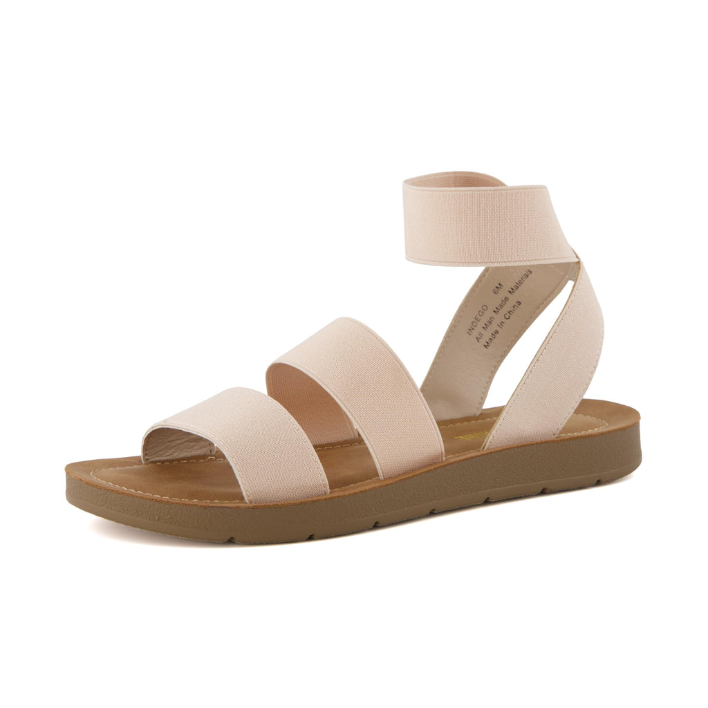 CUSHIONAIRE Indego Stretch Sandal – Lightweight Slip-On with Memory Foam & Soft Straps for All-Day Support | Casual or Dressy Summer Sandals for Women 2025, NUDE 6
