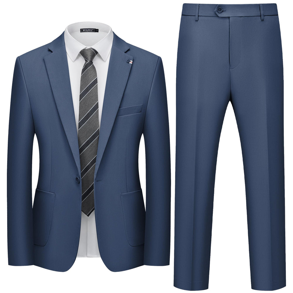 WULFUL Men's 2 Piece Slim Fit Suit Set One Button Blazer Jacket Pants Set Navy