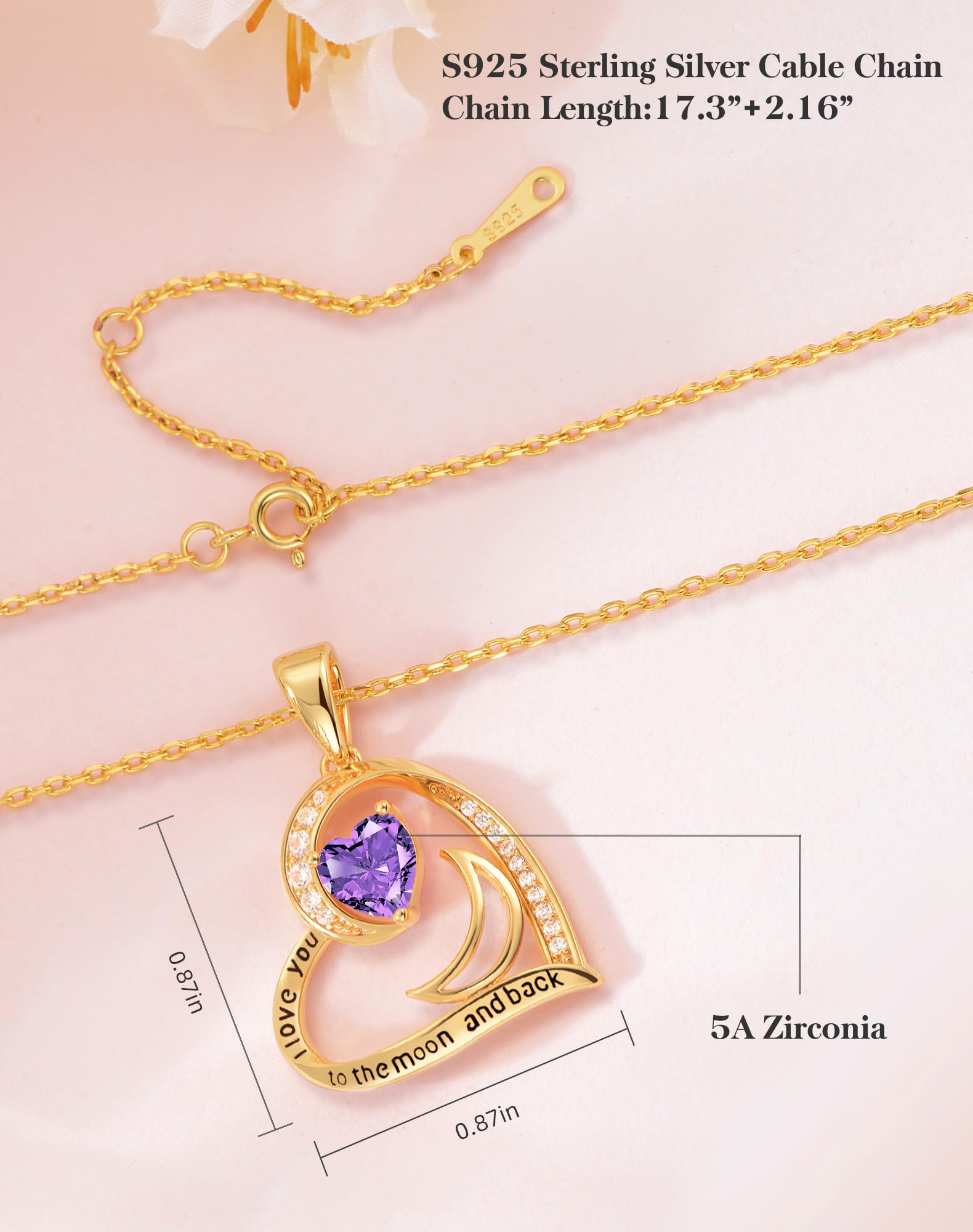 lobci Gold Necklace for Women Heart Necklaces for Wife Jewelry for Wife Gold Necklace for Girlfriend February Amethyst Jewelry(G-Feb-Amethyst)