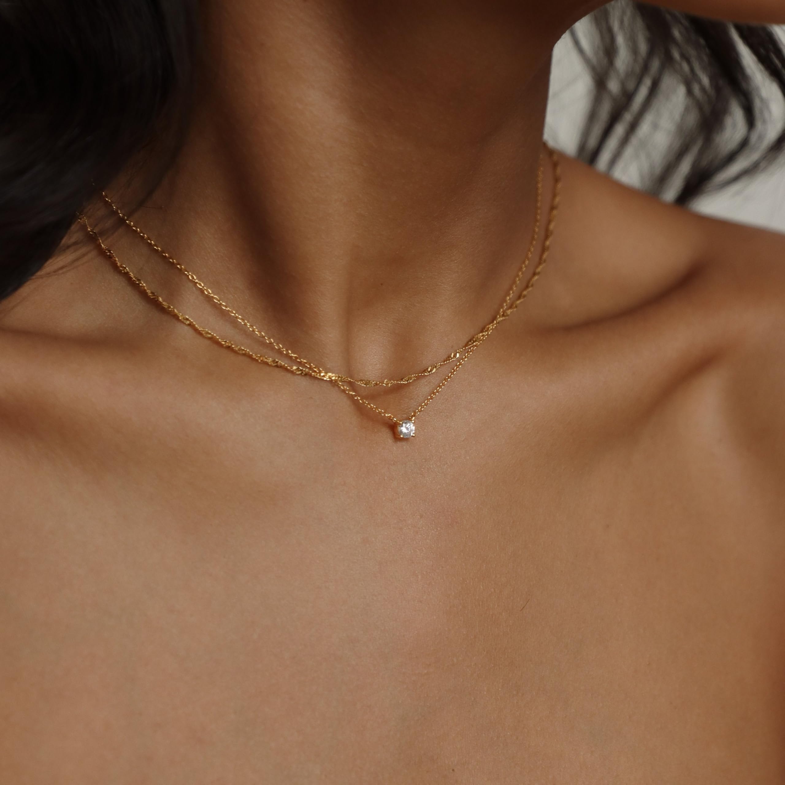 Treasure Bender Gold Necklace for Women Trendy - 14K Gold Plated Layered CZ Necklace Dainty Gold Pendant Choker Chain Necklaces Waterproof Non Tarnish Jewelry for Women Gifts
