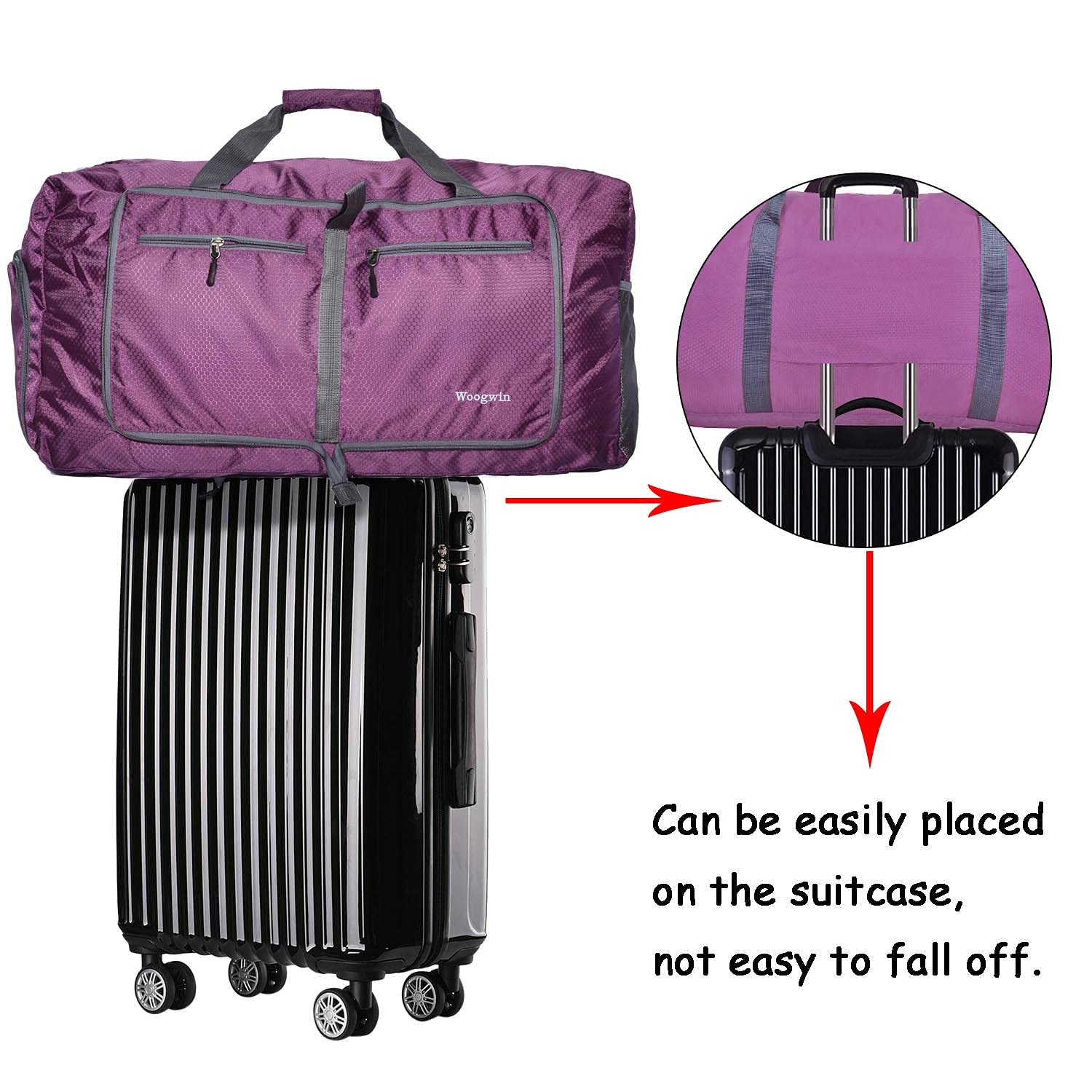 Woogwin Travel Duffel Bag Large Foldable Waterproof Overnight Bag for Beach Swim Bags Pool Sports Gym (60L Purple)