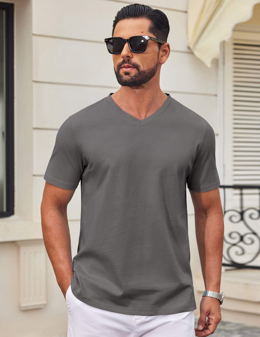COOFANDY T Shirt for Men Short Sleeve T Shirts Plain Casual Classic Tee Tshirts Grey