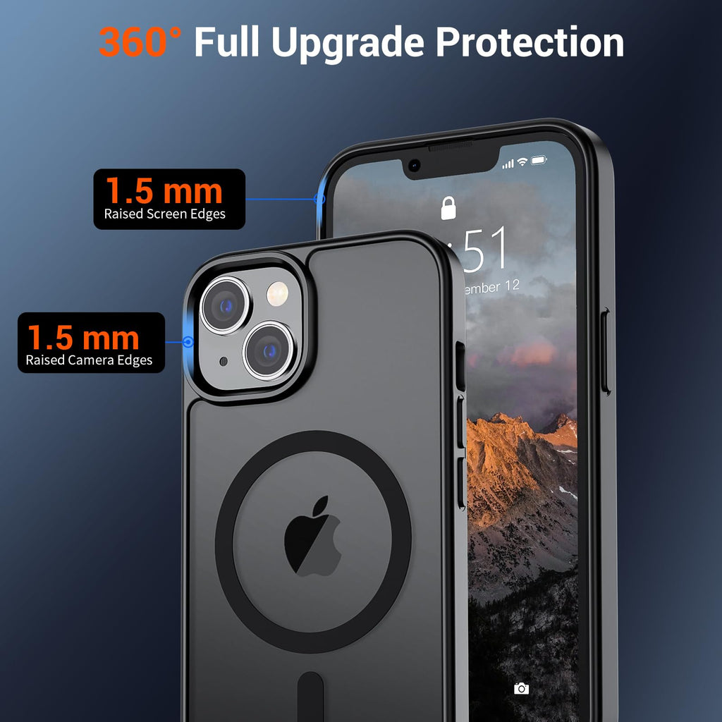 SUPFINE Magnetic for iPhone 15 Case (Compatible with MagSafe) (Military Grade Drop Protection) Translucent Matte Shockproof Phone Cover, Black