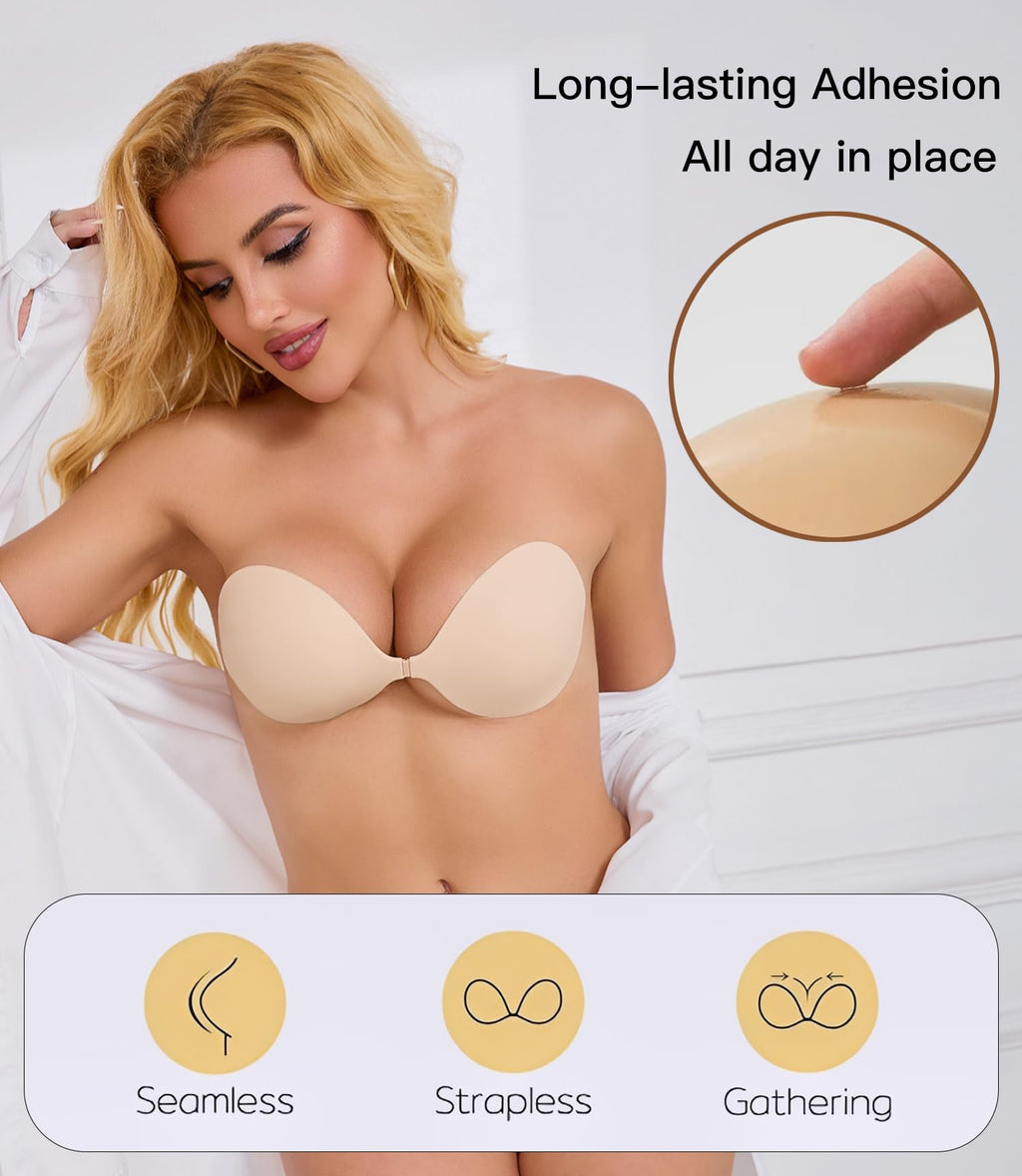 MITALOO 2025 Adhesive Bra Upgraded Silicone Push Up Invisible Sticky bras Breast Covers for Women Nude