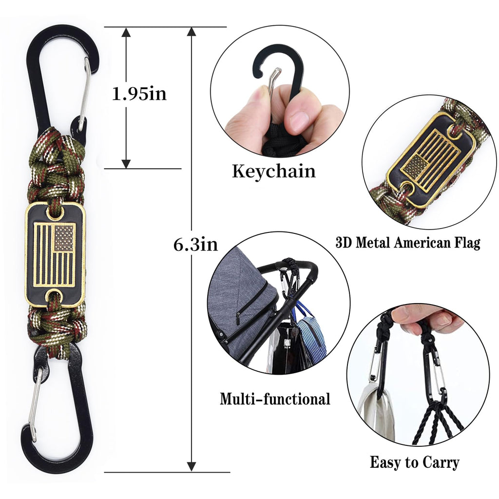 ZXKHYOR 2 Pcs Heavy Duty Paracord Lanyard Necklace, 550 Braided Keychain Lanyard Strap with USA Flag, Parachute Rope Necklace Keychains, Braided Strong Keychains for Outdoor Activities, Camera, Keys